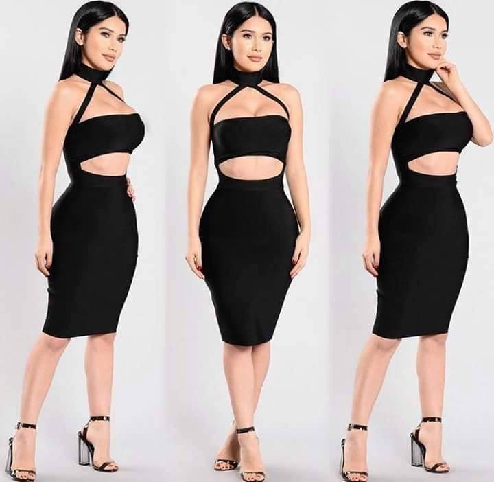 Vestido Bandage Negro Cuello Alto Cruzado