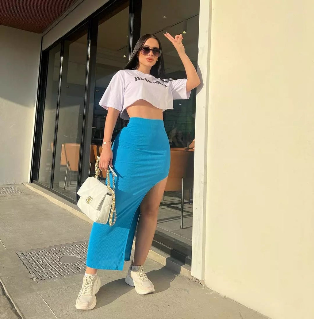 Falda Maxi Stretch Azul Eléctrico