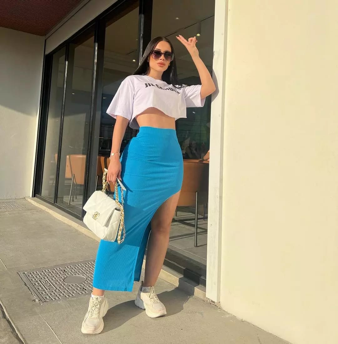 Falda Maxi Stretch Azul Eléctrico