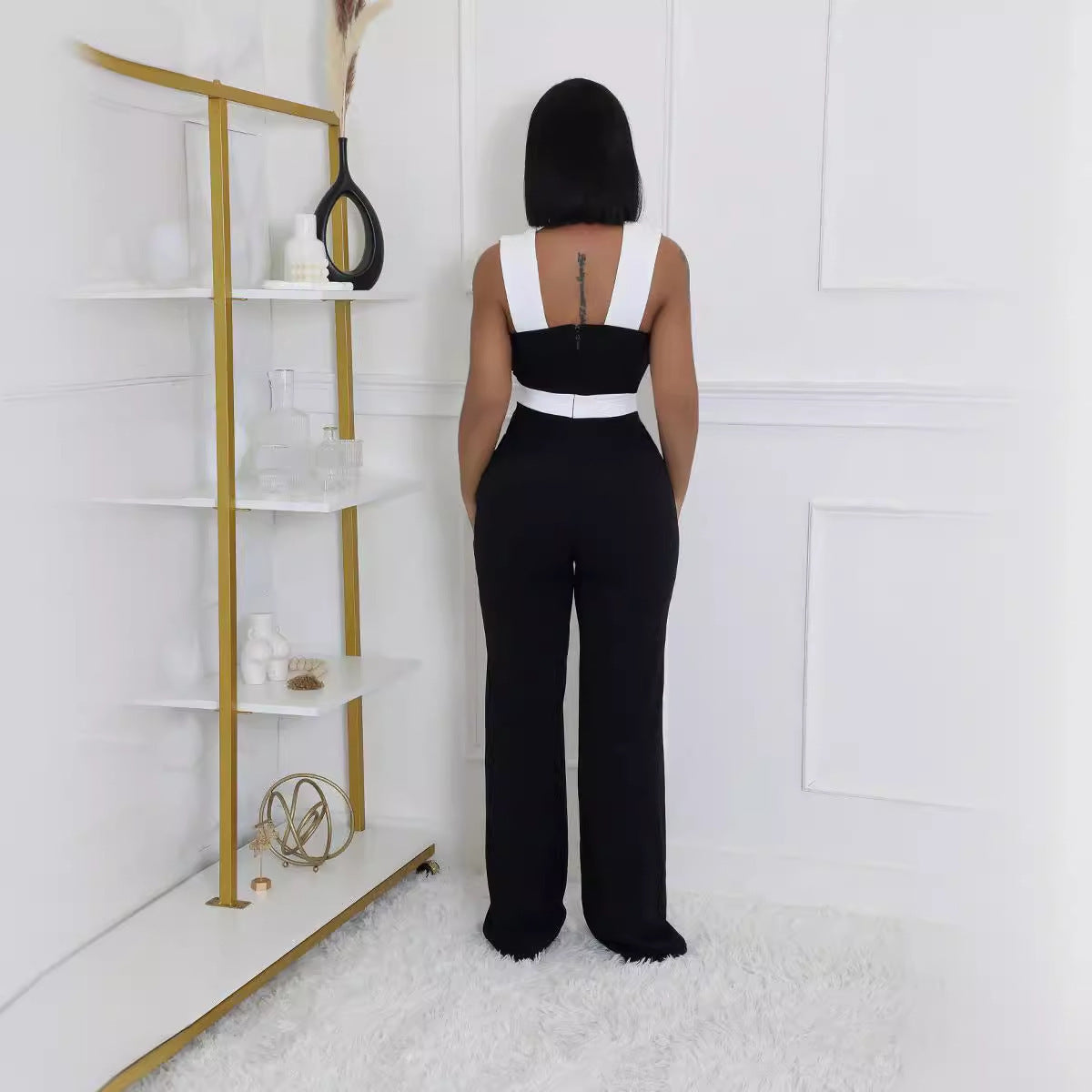 Jumpsuit sexy de pierna ancha con cremallera y estampado