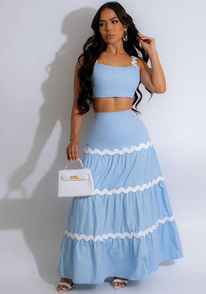 Women Sexy Suspender Crop Top and Skirt Two-piece Set