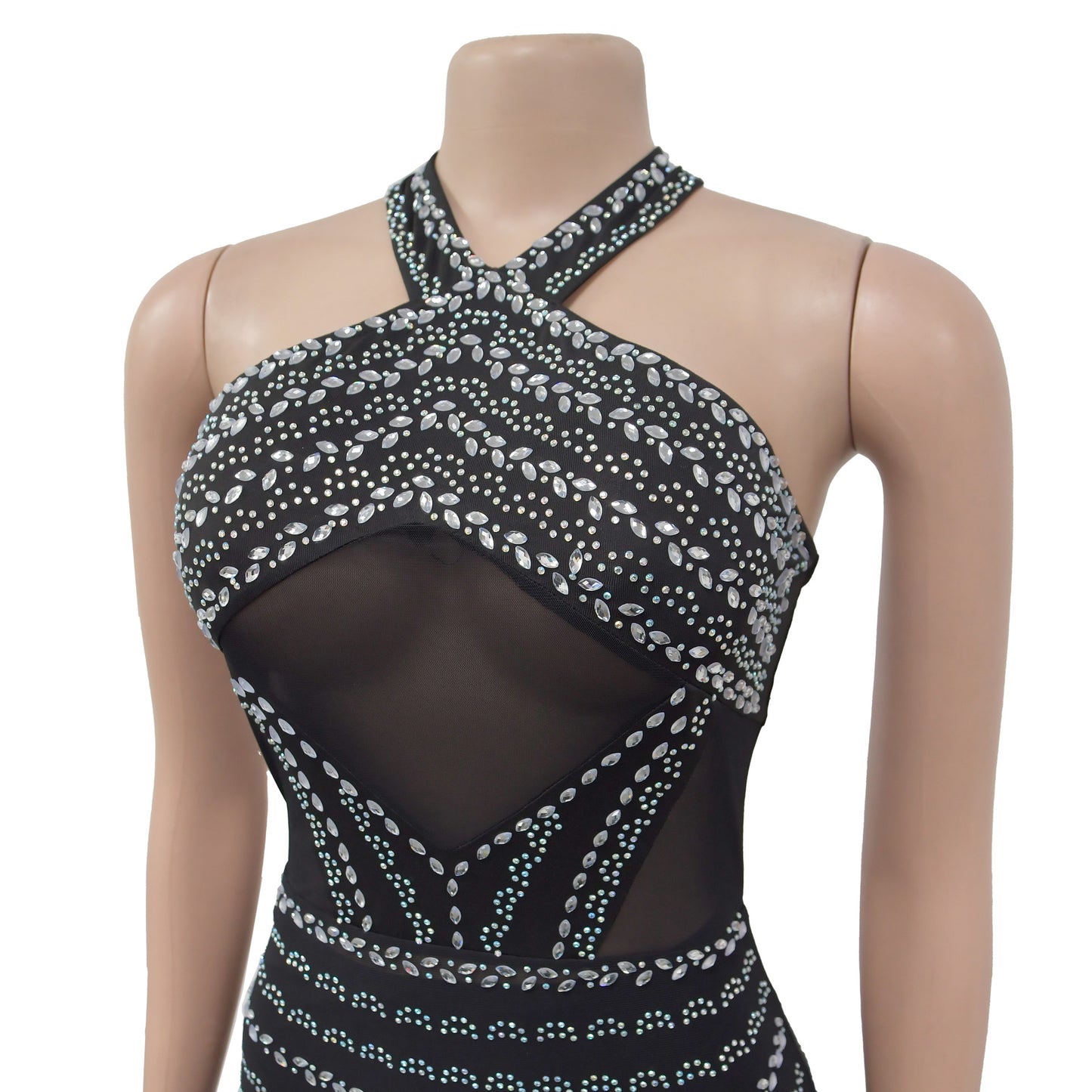 Vestido de malla sexy con cuello halter para mujer