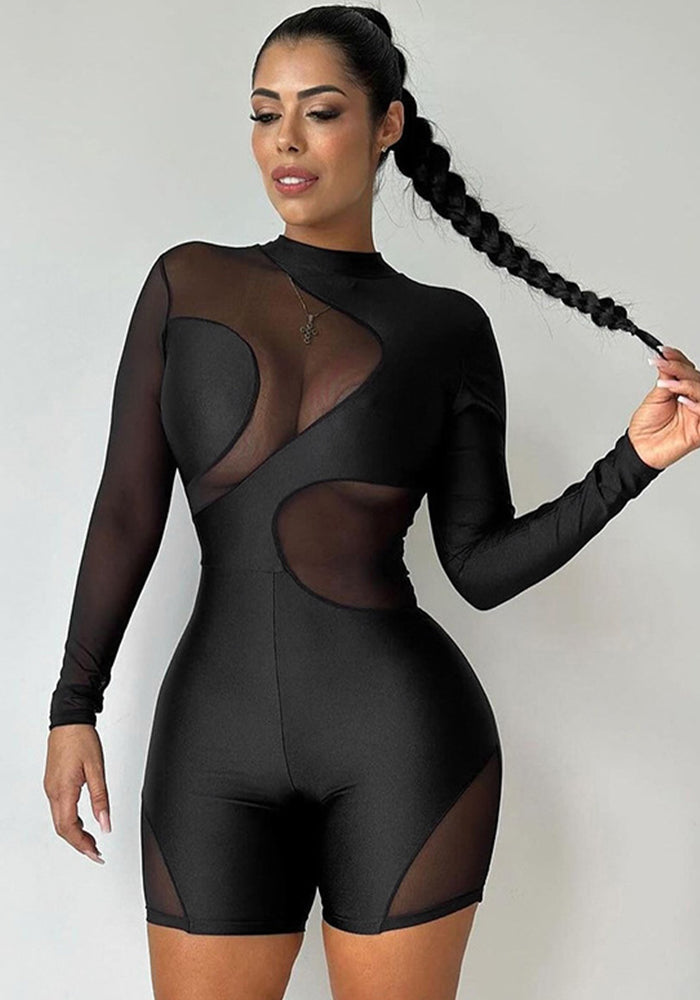 Women's Fall Sexy Mesh Patchwork Tight Fitting Long Sleeve Jumpsuit