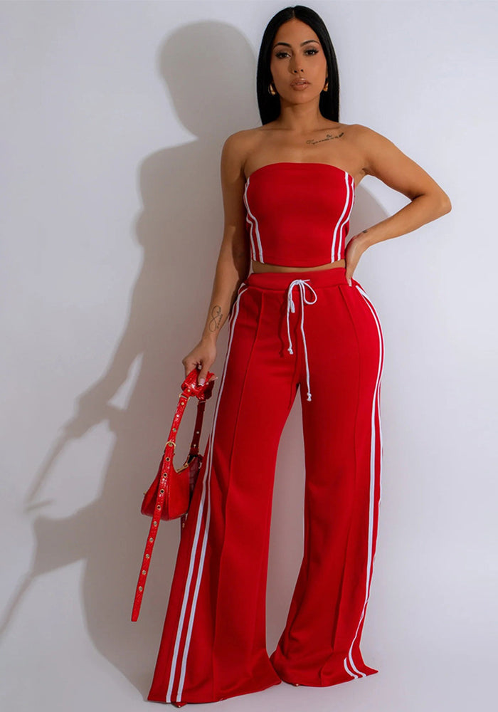 Women Strapless Top and Pants Casual Two-Piece Set