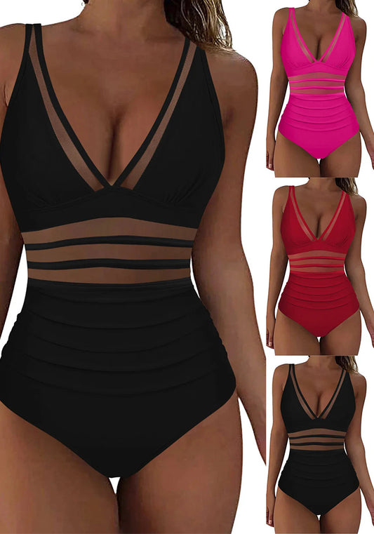 Women One-Piece Mesh Patchwork Swimsuit