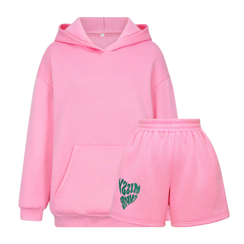 Conjunto de dos piezas de sudaderas con capucha y pantalones cortos de manga larga