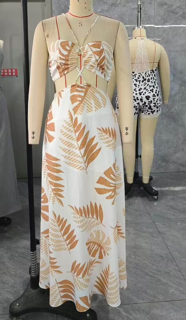 Vestido largo suelto con tirantes estampados sexys