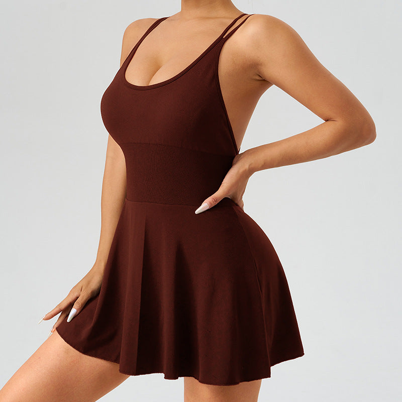 Vestido sin espalda con correa deportiva para mujer, ropa de yoga