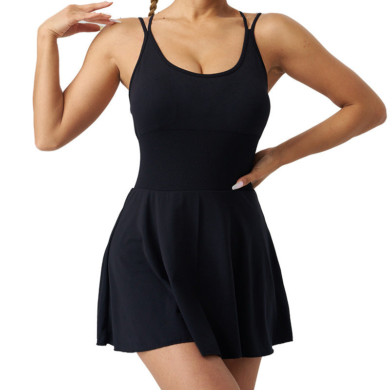 Vestido sin espalda con correa deportiva para mujer, ropa de yoga