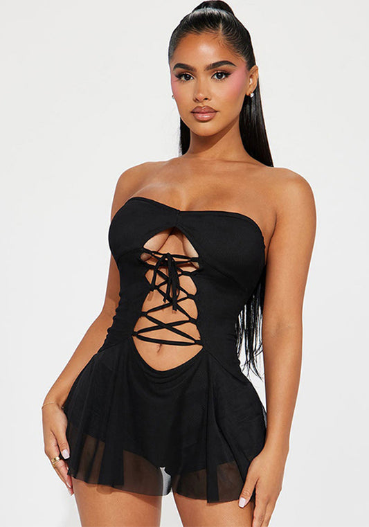 Women Hollow Strapless Mini Dress