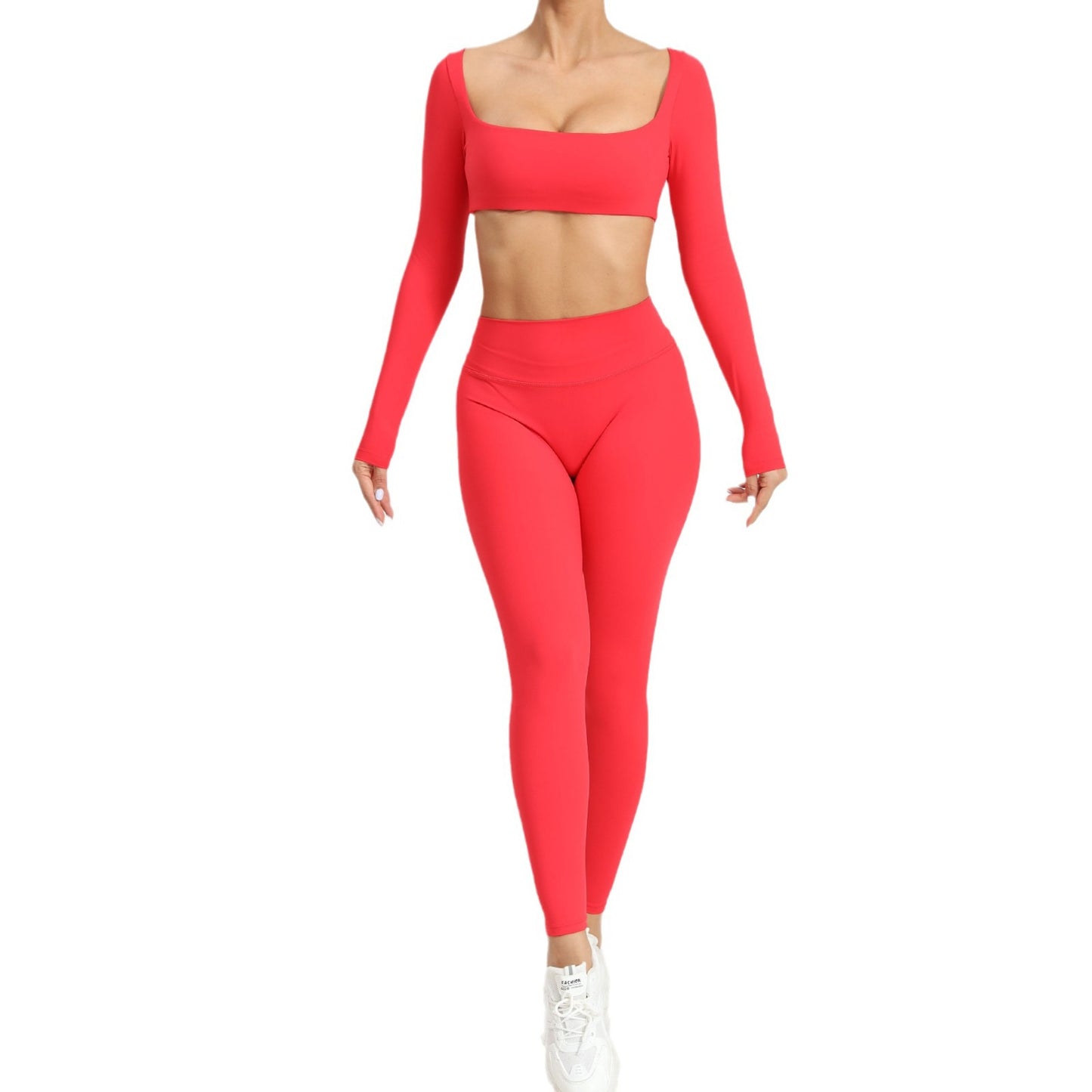 Traje de Yoga ajustado con cuello cuadrado para invierno, conjunto de pantalones de dos piezas para correr al aire libre