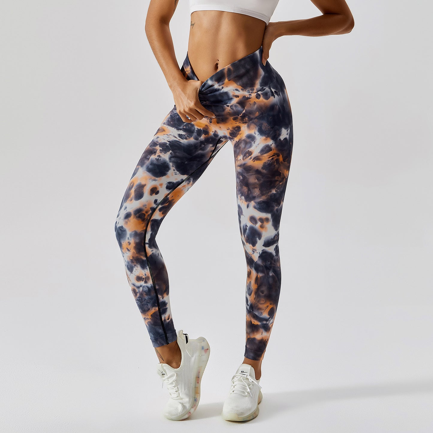 Pantalones de yoga sin costuras Tie Dye Pantalones de correr ajustados de cintura alta