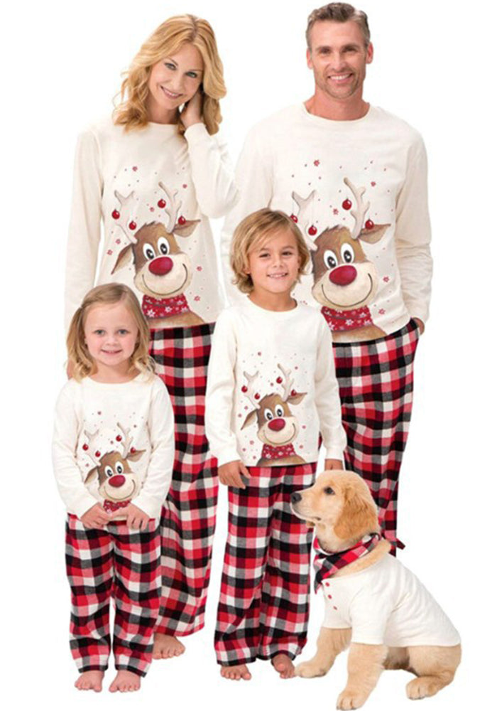 Christmas deer print Round Neck plaid home wear family wear