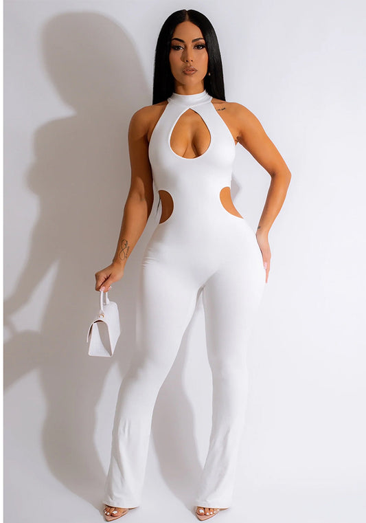 Women Solid Sexy Halter Neck Cutout Jumpsuit