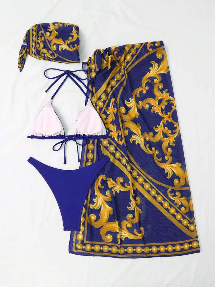 Traje de baño de bikini de malla con estampado