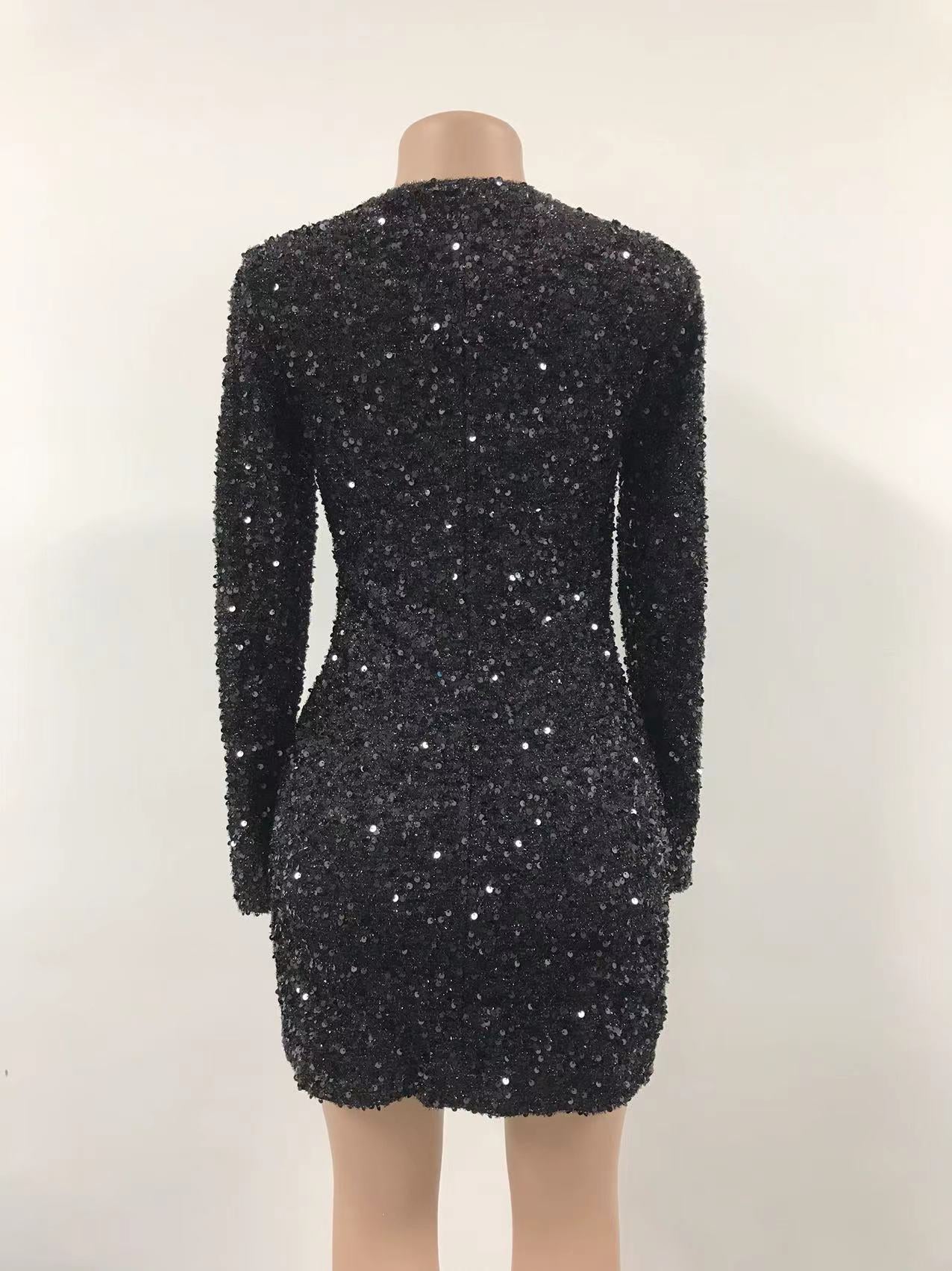 Vestido profesional de manga larga con doble botonadura y lentejuelas