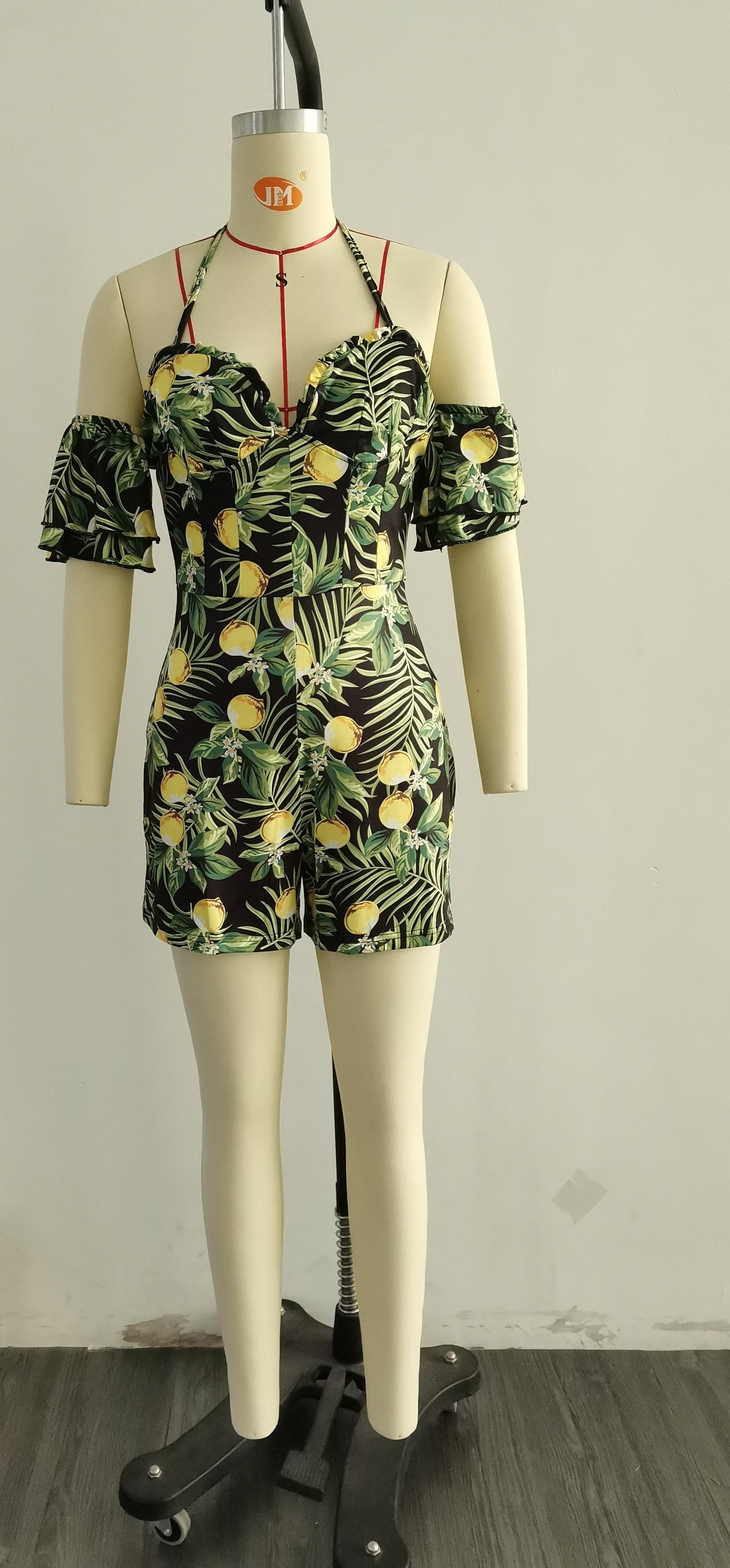 Jumpsuit sexy con volantes florales tropicales