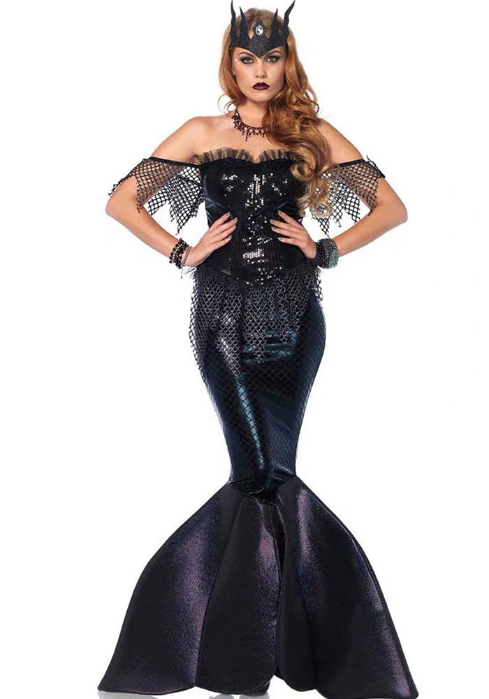 Halloween Mermaid Witch Costume Cosplay Stage Outfit Evening Dress