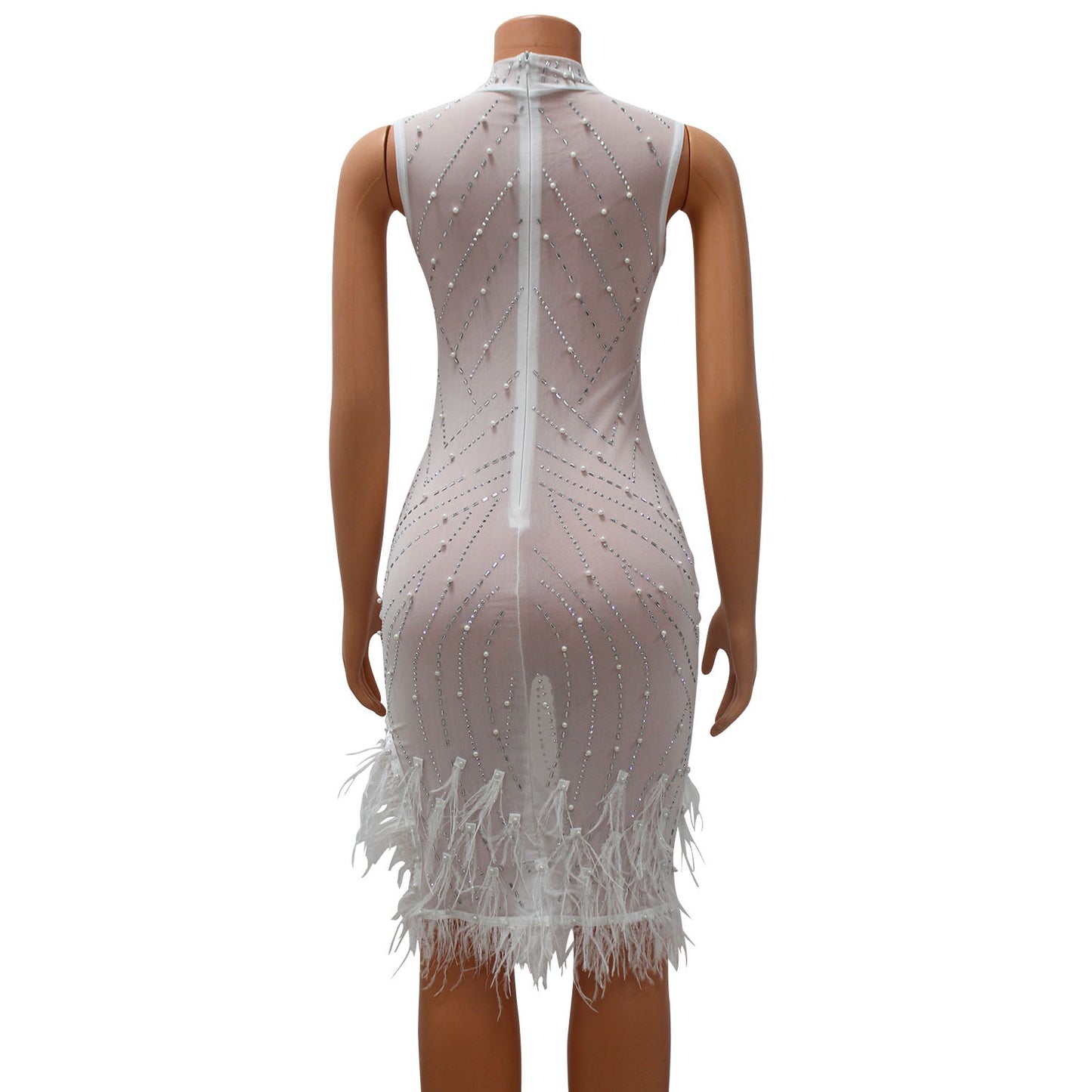 Vestido transparente con cuentas de malla sexy