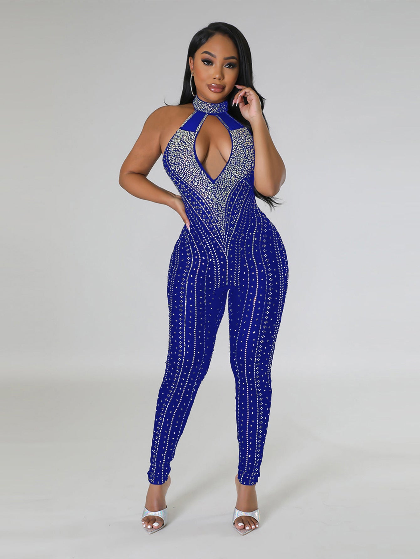 Jumpsuit sexy ajustado sin mangas con cuentas