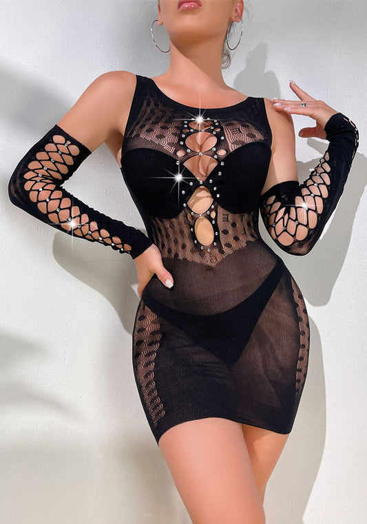 Sexy One Piece Mesh Beaded Sexy Lingerie