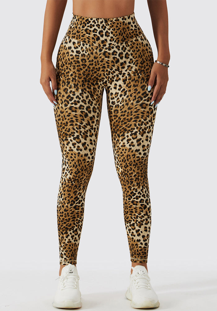 Women Leopard Print Yoga Pants Butt Lift High Waist Tight Fitting Sports Basic Pants Camouflage Fitness Pants