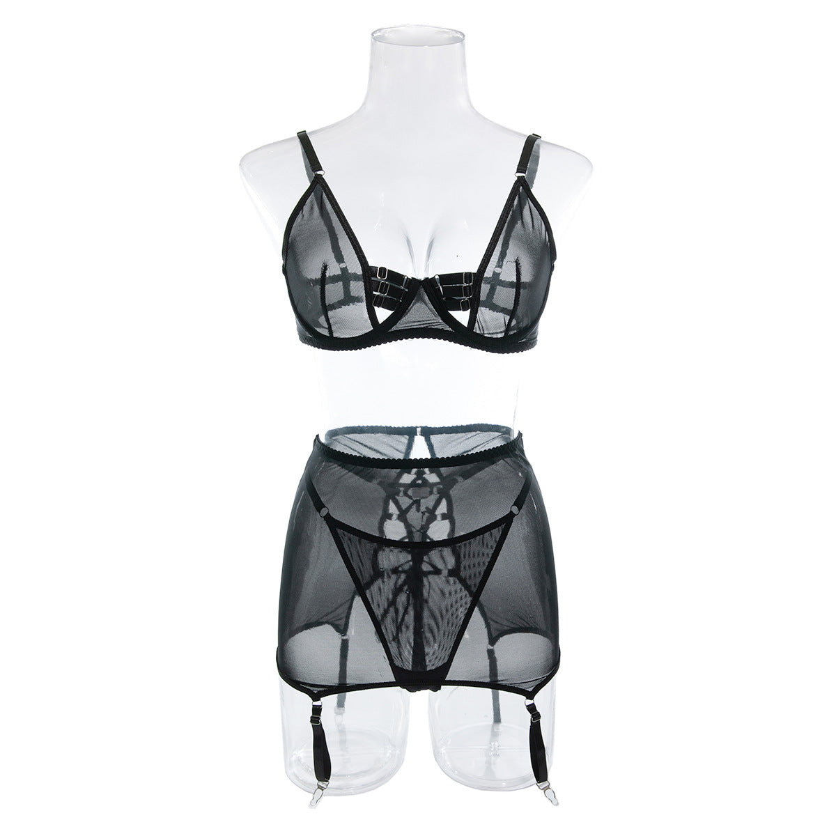 Conjunto de dos piezas de lencería sexy transparente