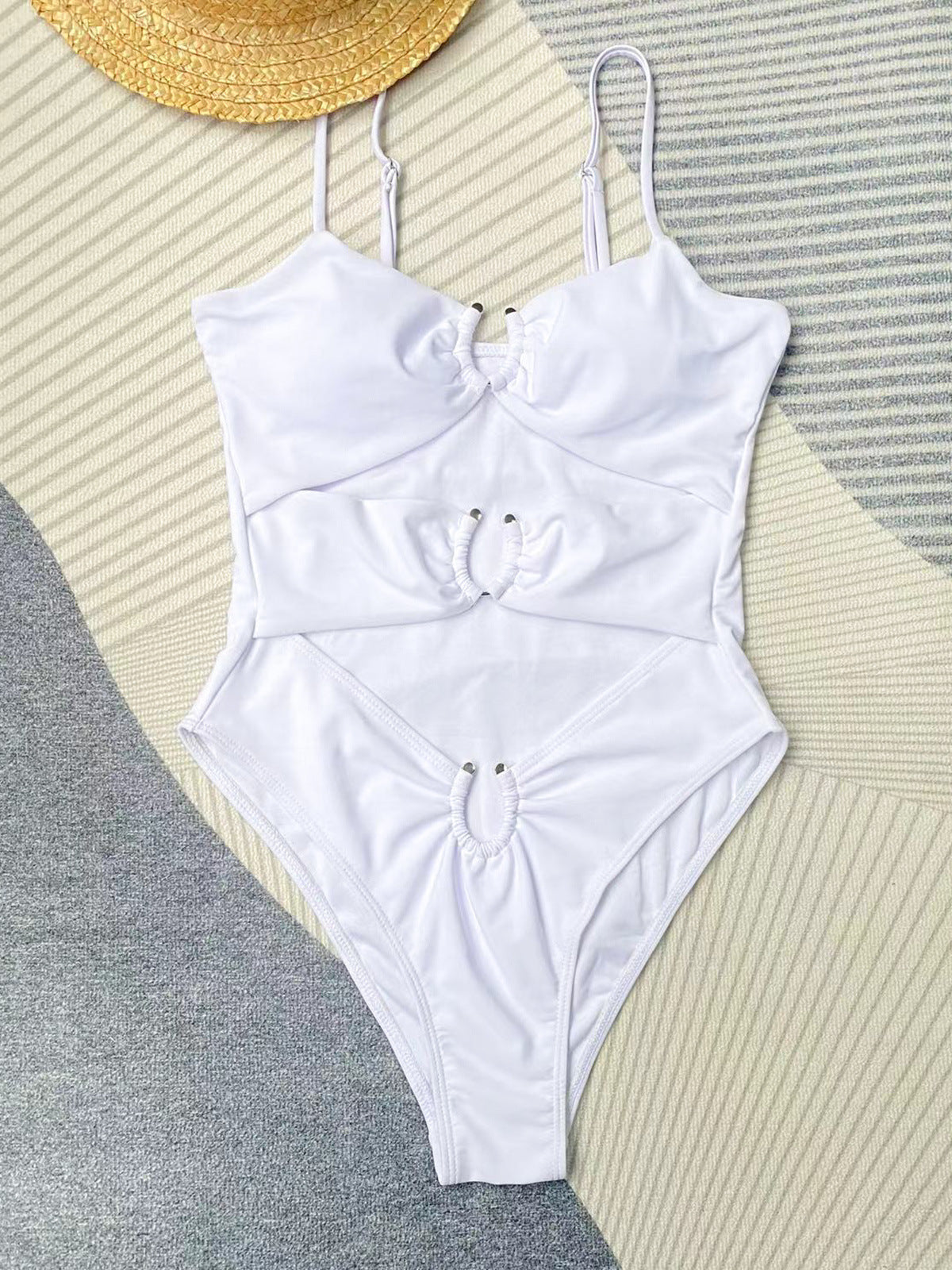 Traje de baño de una pieza para mujer, bikini de color liso