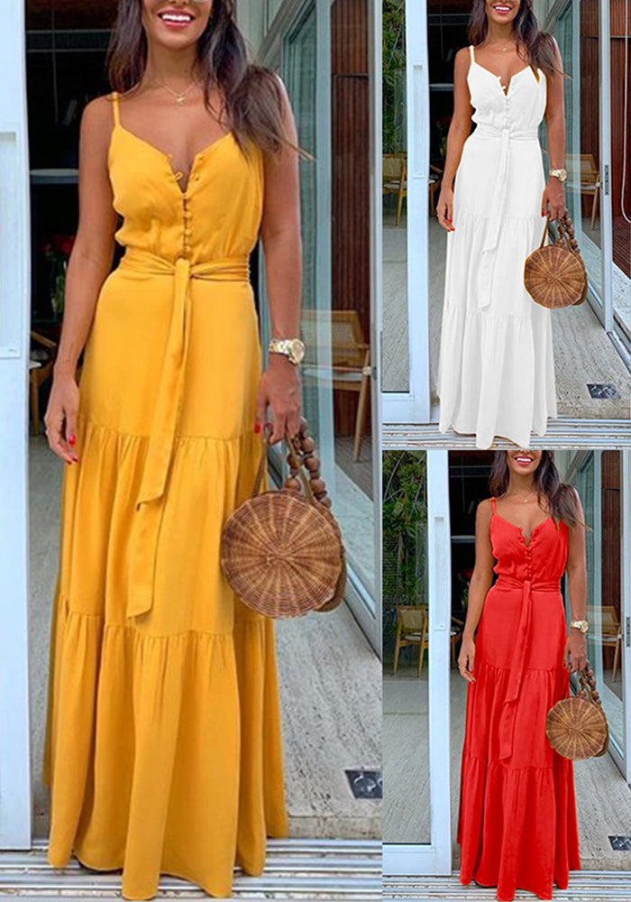 Ladies Summer V Neck Strap Maxi Dress