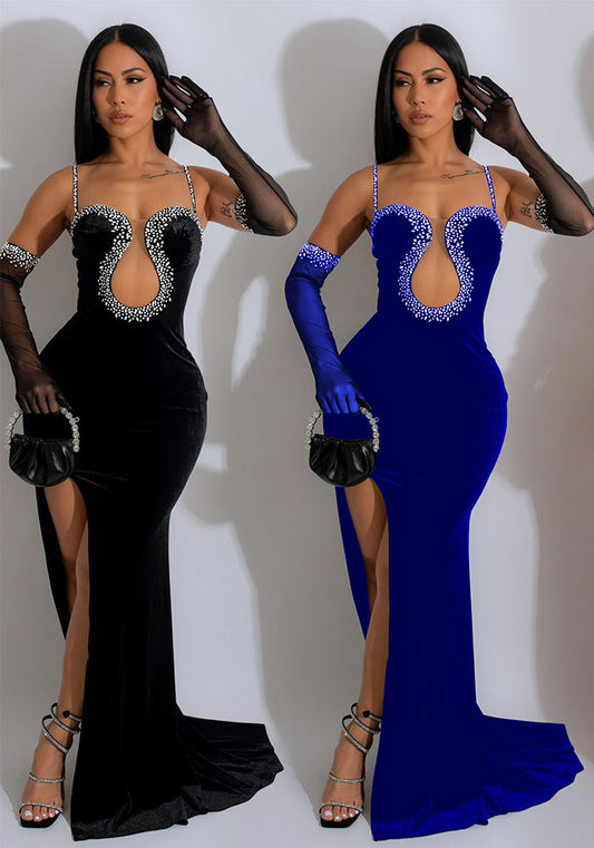 Women Solid Sexy Strapless Beaded Maxi Dress