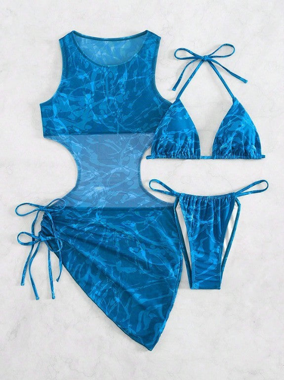 Traje de baño de tres piezas de bikini de dos piezas