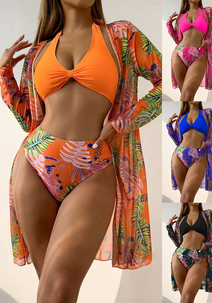 Women'S Two Pieces Bikini Long Sleeve Cover-Up Three-Piece Swimsuit