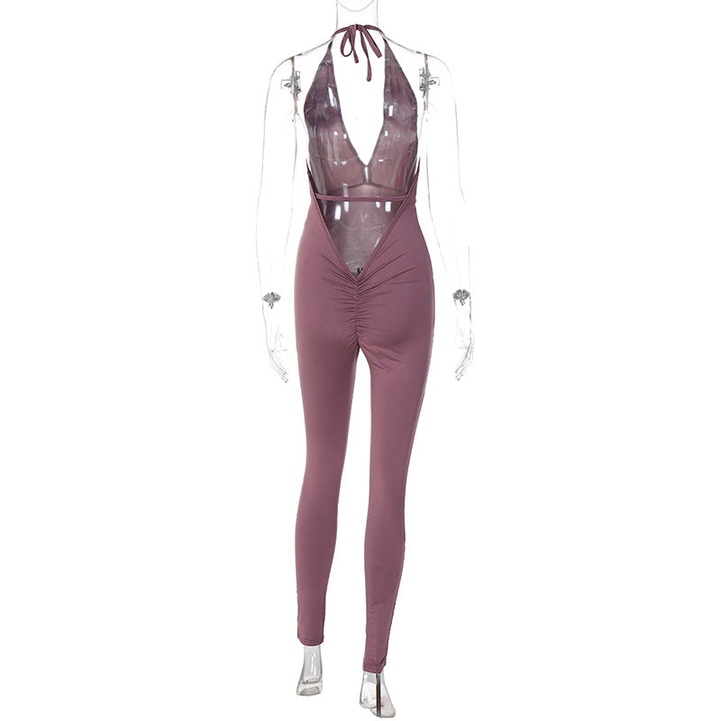 Jumpsuit con cuello en V Halter Neck Sexy