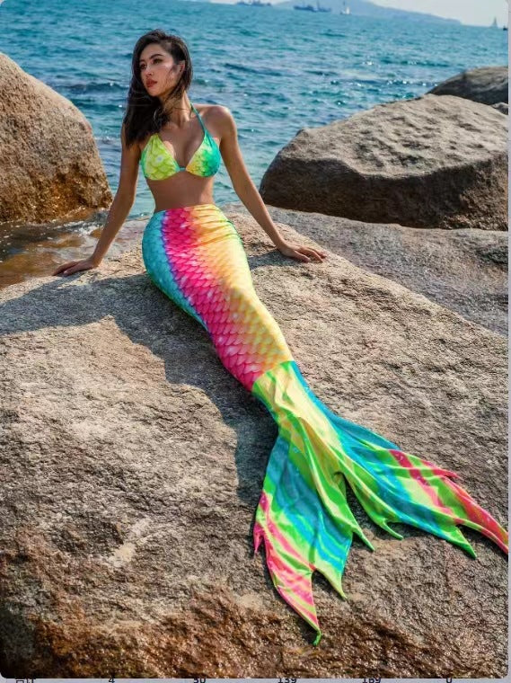 Vestido de sirena con cuello Halter de verano para mujer, traje de baño de Bikini