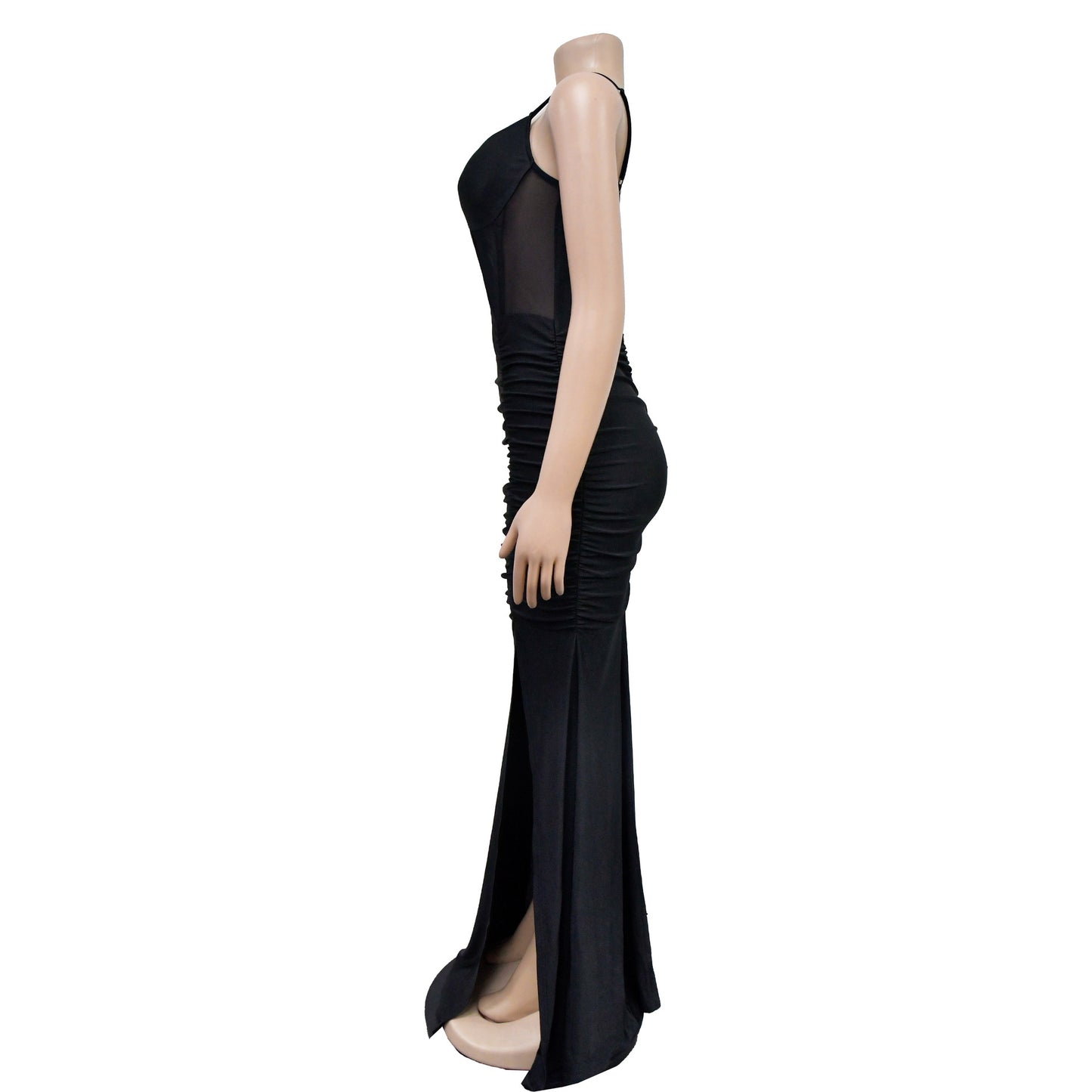 Fashion Women's Solid Color Mesh Sleeveless Slit Strap Dress