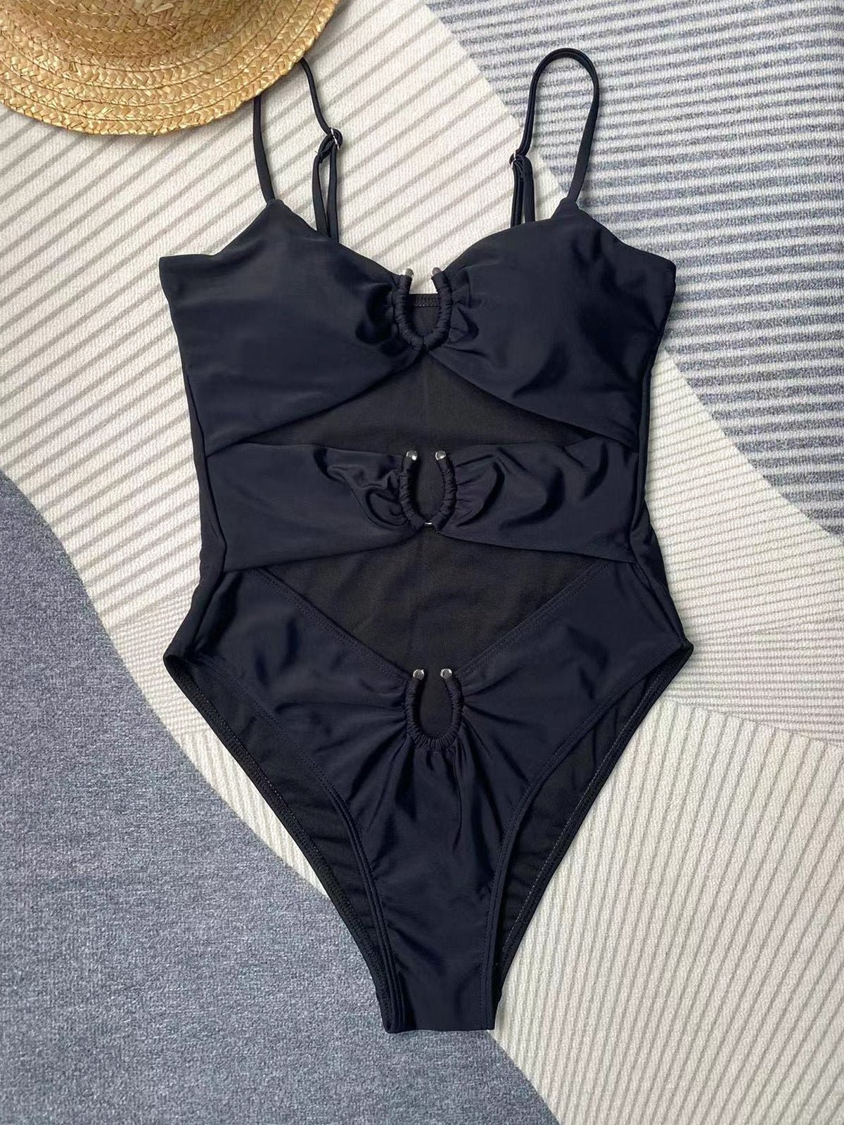 Traje de baño de una pieza para mujer, bikini de color liso